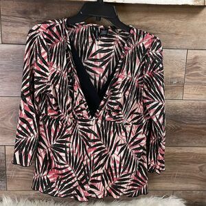 New Directions Ladies Floral Blouse, Size Large, Rose,Black & White